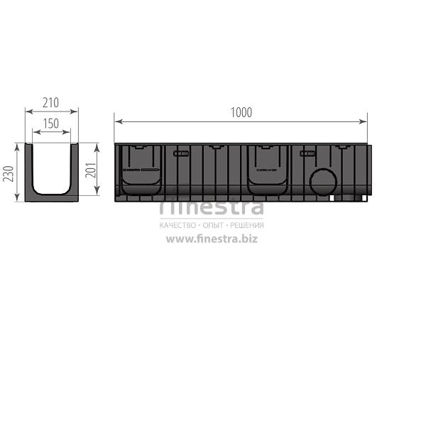 Лоток водоотводный пластиковый DN150 H230 Aquastok Norma 1000х210х230мм 11523