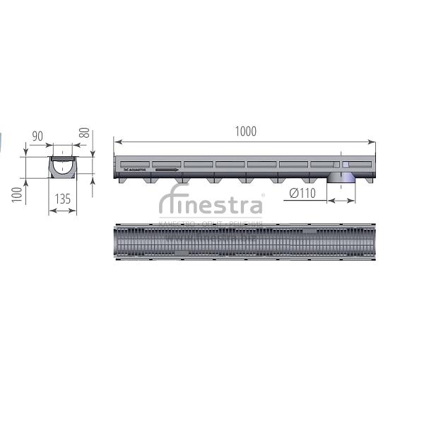 Лоток пластиковый с пластиковой решеткой Aquastok AQUA-TOP (комплект) 1000х135х100мм 1092